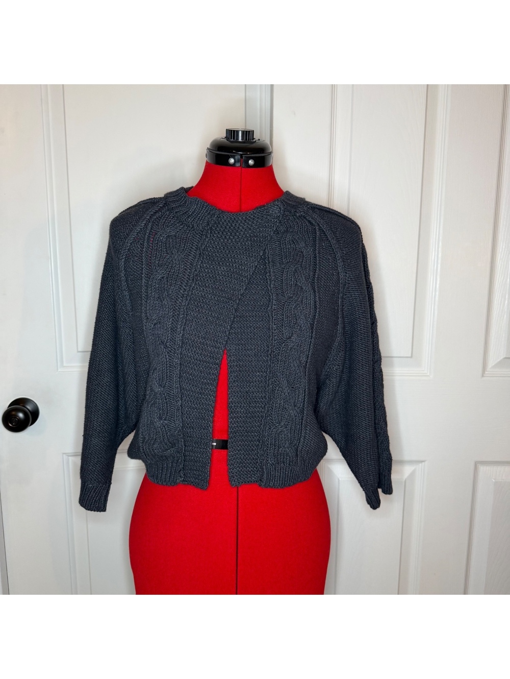 Allen B by Allen Schwartz 3/4 Sleeve Cable Knit Cardigan Sweater Gray Women S